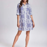 David Blue & White Print Dress