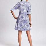 David Blue & White Print Dress